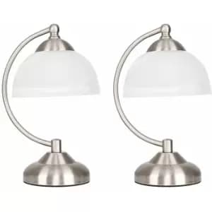 Minisun - 2 x Stamford Crescent Table Lamp with Glass Shade - Brushed Chrome - No Bulb