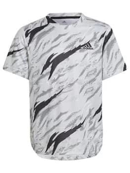 adidas Older Boys Graphic Small Logo T-Shirt - White/Black, Size 13-14 Years