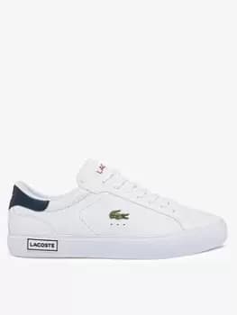 Lacoste Mens Powercourt Leather Trainers Size 10 UK White, Navy & Red