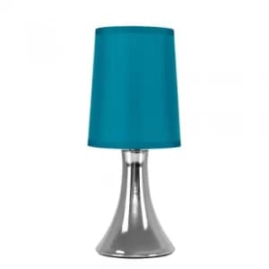 Small Trumpet Touch Table Lamp in Chrome with Teal Shade