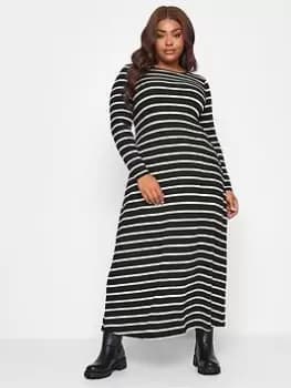 Yours Yours Mono Long Sleeve Stripe Dress, Black, Size 16, Women