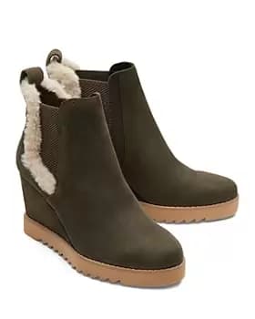 Toms Womens Maddie Leather Wedge Booties