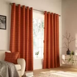 Furn. Ellis Windowpane Check Ringtop Eyelet Curtains (Pair) Polyester Burnt Orange (117X183Cm)