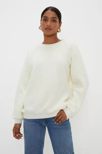 Crew Neck Rib Collar Borg Sweatshirt