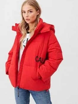 Calvin Klein Jeans Oversized Logo Padded Jacket - Red