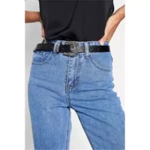 I Saw It First Faux Leather Western Buckle Belt - Black