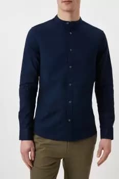Mens Navy Skinny Fit Grandad Oxford Shirt