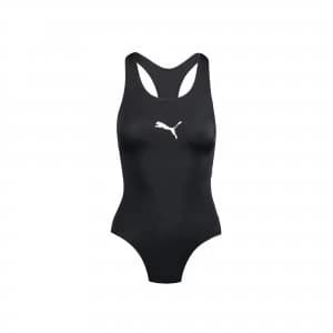 PUMA Swim Womens Racer Back Swimsuit, Black, size Large, Clothing