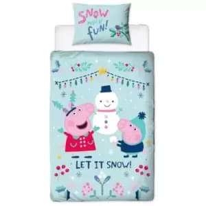 Peppa Pig Snowman Duvet Cover Set (Single) (Blue) - Blue
