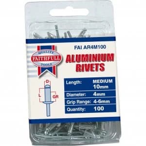 Faithfull Aluminium Pop Rivets 4mm 10mm Pack of 100