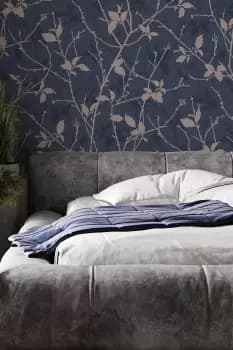 Boutique Belle Navy/Copper Leaves Wallpaper