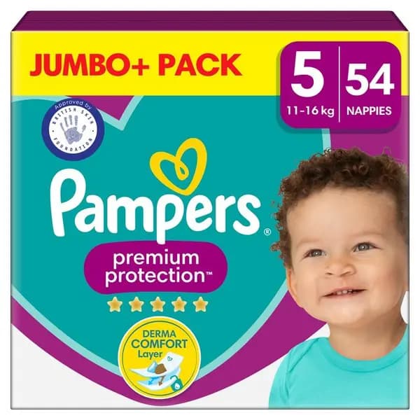 Pampers Premium Protection Size 5 Jumbo Plus Pack 54 Nappies