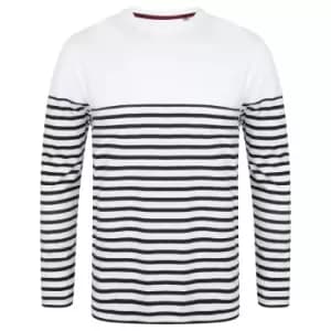 Front Row Mens Long Sleeve Breton Stripe T-Shirt (M) (White/Navy)