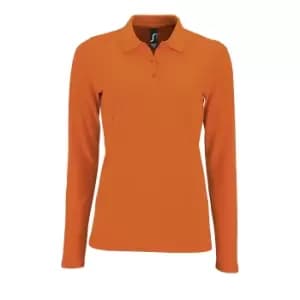 SOLS Womens/Ladies Perfect Long Sleeve Pique Polo Shirt (L) (Orange)