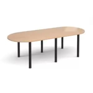 Radial end meeting table 2400mm x 1000mm with 6 Black radial legs - beech