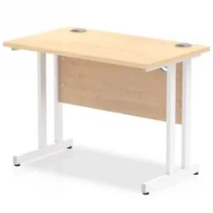 Trexus Rectangular Slim Desk White Cantilever Leg 1000x600mm Maple Ref