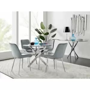 Novara 100cm Round Dining Table and 4 Grey Pesaro Silver Leg Chairs - Elephant Grey
