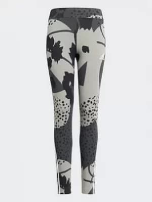 adidas Future Icons Sport Cotton 3-stripes Wild Shapes Allover-print Leggings, Grey/Black, Size 11-12 Years, Women