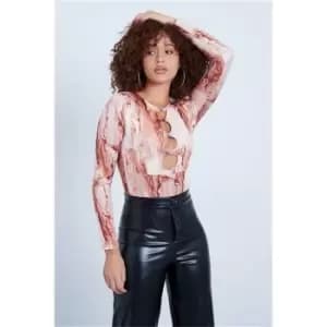 I Saw It First Nude Diamante Cut Out Double Layer Long Sleeve Bodysuit - Brown