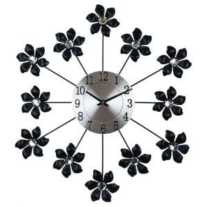 Black Metal Flower Wall Clock 49cm