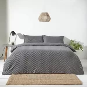 The Linen Yard Chevron Tuft 100% Cotton Duvet Cover Set, Charcoal, Super King