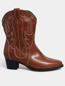 Yours Yours Extra Wide Fit Cowboy Ankle Boot Chocolate, Brown, Size 5, Women
