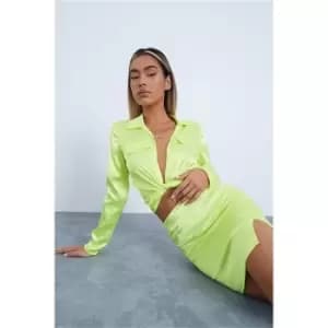 I Saw It First Yellow Satin Cropped Tie Waist Shirt - Yellow