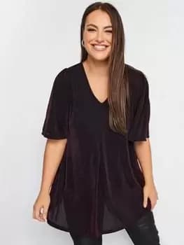 Yours Yours Pleat Swing Angel Sleeve Top- Part, Black, Size 16, Women