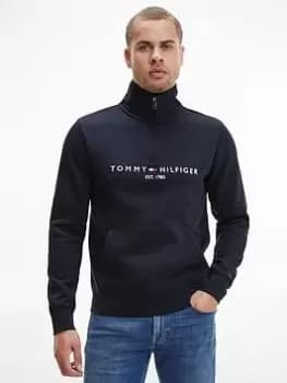 Tommy Hilfiger Tommy Logo Quarter Zip Sweat - Desert Sky, Desert Sky, Size XL, Men