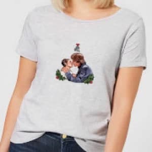 Star Wars Mistletoe Kiss Womens Christmas T-Shirt - Grey - 3XL