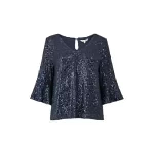 Yumi Navy Sequin Relaxed Fit Top - Blue