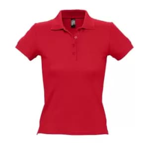 SOLS Womens/Ladies People Pique Short Sleeve Cotton Polo Shirt (M) (Red)