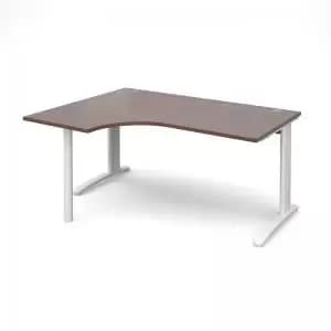 TR10 left hand ergonomic desk 1600mm - white frame and walnut top