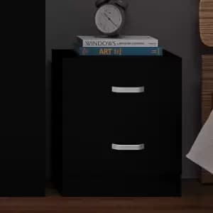 2 Drawer Bedside Cabinet Matt Black Bedroom Furniture Metal T-Bar Handles - Black