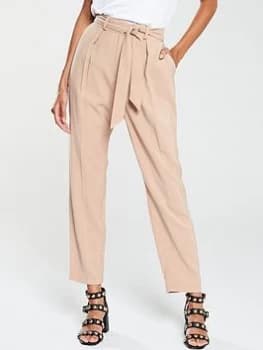 Oasis Tie Waist Peg Trouser - Neutral Size 12, Women