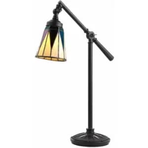 Tiffany Glass Table Lamp Task Light Black Moving Arm & Iridescent Shade i00186