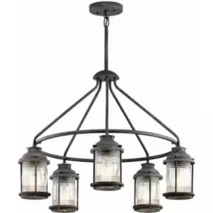 Loops - Outdoor IP44 5 Bulb Chandelier LIght Weathered Zinc LED E27 60W