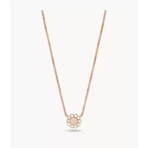 Fossil Womens White Mother-Of-Pearl Stainless Steel Chain Necklace - Rose Gold