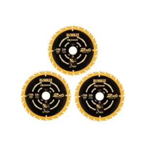 DT10399 Set of 3 Corded Circular Saw Blades 190 x 30mm x 24 Tooth Extreme - Dewalt