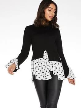 Quiz Polka Dot Layer Jumper - Black