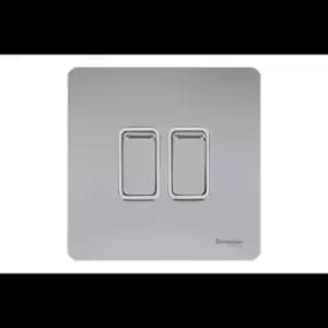 Schneider Electric Ultimate Screwless Flat Plate - Double Rocker 2 Way Light Switch, Single Pole, 16AX, GU1422WPC, Polished Chrome with White Insert