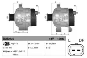 Denso DAN936 Alternator 14 V 150 A