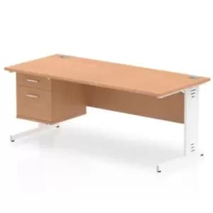 Impulse 1800 Rectangle White Cable Managed Leg Desk OAK 1 x 2 Drawer Fixed Ped