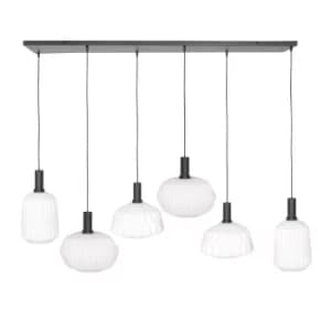 Verre Nervure Straight Bar Pendant Ceiling Light Matt Black
