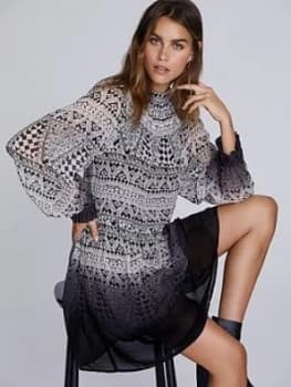 Mint Velvet Reagan Print Dip Dye Smock Detail Mini Dress - Stone