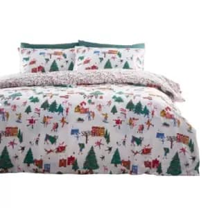 Furn Christmas Duvet Cover Set (Double) (White/Green/Red)