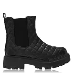 Spot On On PU Twin Gusset Quilted Boot - Black