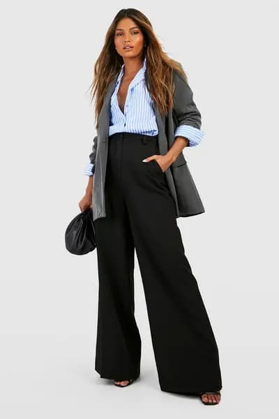 boohoo Pintuck Straight Leg Tailored Trousers Black