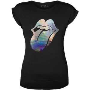 The Rolling Stones - Foil Tongue Womens Large T-Shirt - Black