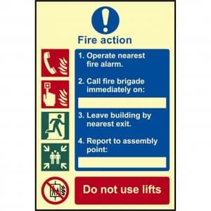 Scan Fire Action Procedure Sign 200mm 300mm Photoluminescent